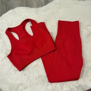 Red Sports Bra and Leggings Set